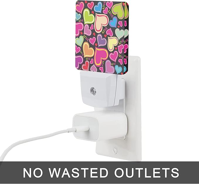 Colorful Heart Night Light,Plug in Night Lights 0.5W Sleep Friendly for Boys Girls Led Night Light Dusk to Dawn Sensor Nightlight for Stairway/Hallway/Kitchen