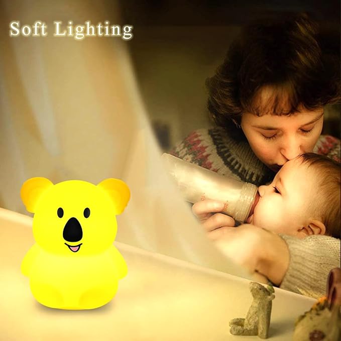 WHA&DARREN Koala Night Light for Kids, Silicone Bedside Lamp, Baby Nursery Light, Children Night Lights, Squishy Night Light for Kids Room,Kawaii Lamp, Animal Night Lights for Girls and Boys