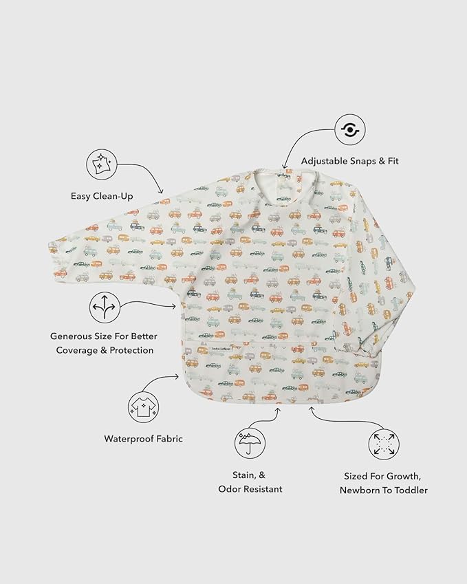 Loulou Lollipop Long Sleeve Mess Free Waterproof Bibs, for baby boys and girls 6-36 Months, Machine Washable, Travel Friendly