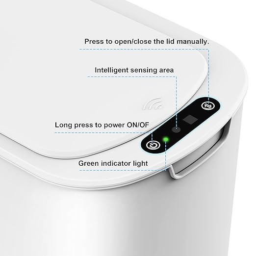 Cesun Motion Sensor Trash Can, 5 Gallon Automatic Bathroom Garbage Can with Lid, Touchless Smart Plastic Slim Wastebasket for Bathroom, Office, rv, Bedroom, Living Room, White