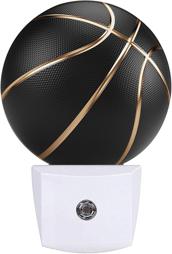 Basketball Night Light Sport Ball Night Lights LED Lamp Round Plug into Wall Nightlight with Dusk to Dawn Sensor Home Hallway Stairway Kitchen Decor