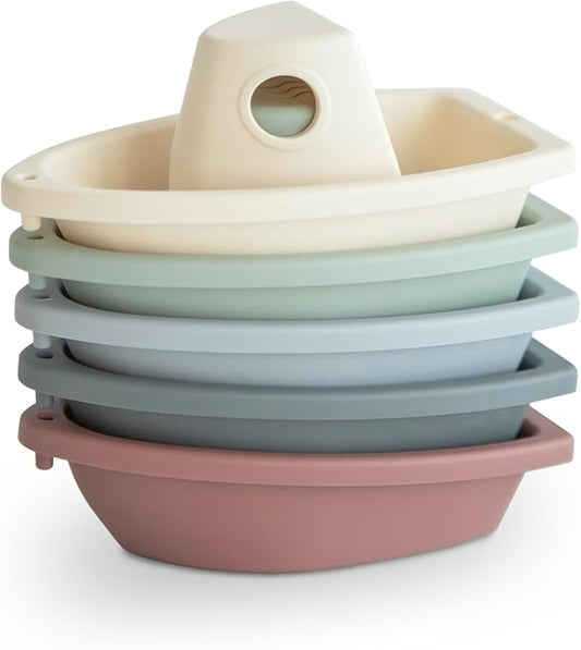 mushie Stackable Bath Boats Toy (Original) | Floating Bathtub Toys for Baby & Toddler, Set of 5 | Made in Denmark