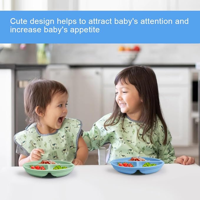 Vicloon Suction Plates, 2 Pcs Baby Toddler Plate, 100% Food Grade Silicone BPA Free Baby Plates, Divided Plate Design, Silicone Grip Dish Microwave & Dishwasher Safe