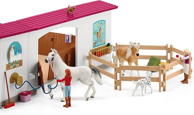 Schleich Horse Club - 179PC Peppertree Riding Arena Horse Playset with Real Dressage Cards - With Stable Set, 2 Horses, 3 Rider Figurines, Cards and Accessories - Toys for Girls & Boys Ages 5+ | 42639