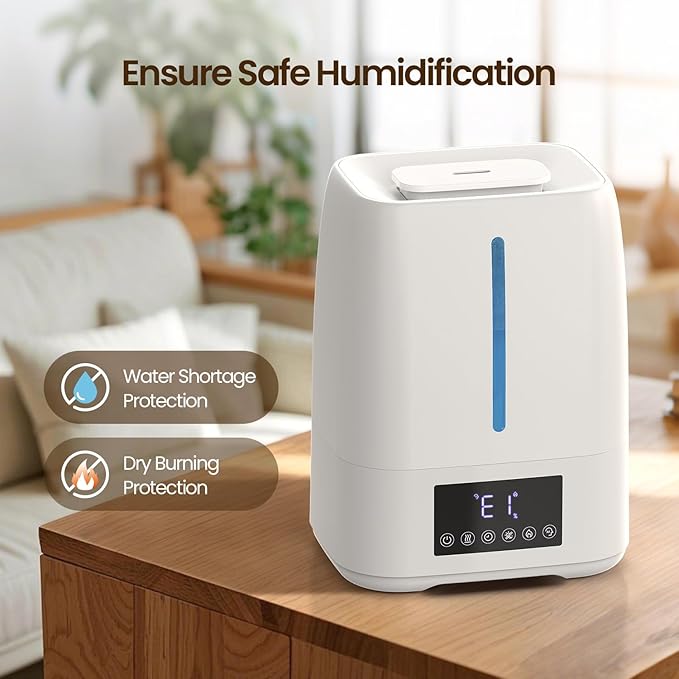 6L Top Fill Ultrasonic Humidifier - Cool and Warm Mist for Bedroom, Baby, Large Rooms & Plants, Smart Humidity Control, Aroma Diffuser, Night Light, 12H Timer, Quiet, White