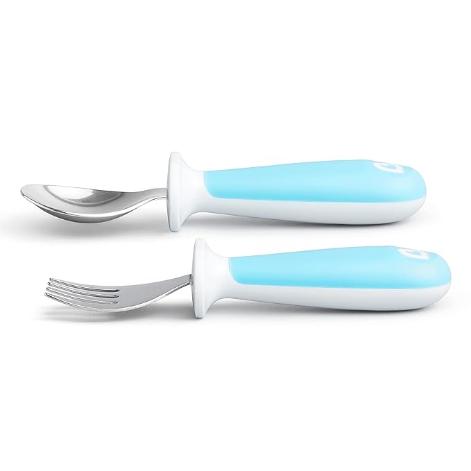 Munchkin® Raise™ Toddler Fork and Spoon Utensil Set, Rest Keeps Tip Off Table, BPA Free, 6 Pack, Blue