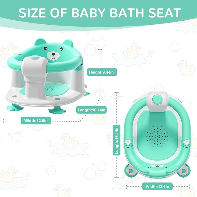 Baby Bath Seat for Babies 6 Months & up, Non-Slip Toddler Bath Seats for Babies Sitting Up, Safe Infant & Newborn Bathtub Chair with 4 Suction Cups & Soft Cushion for Shower,Mint