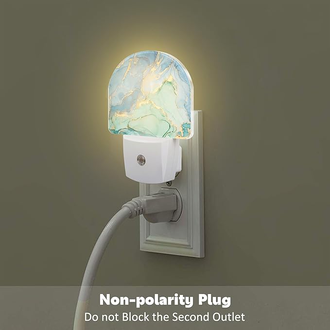 Teal Blue Marble Night Light Plug into Wall, Gold Luxury Marble Dusk to Dawn Night Light,0.5w Energy Saving Sleep Friendly Nightlights for Kids Boys Girls Home Decor