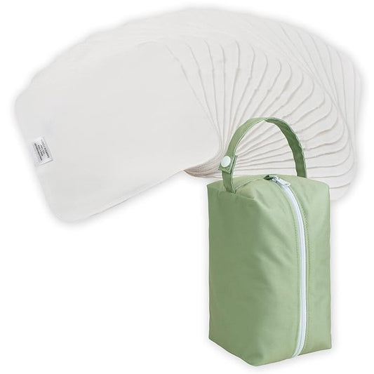 Nora's Nursery Reusable Baby Wipes, 100% Cotton Washcloths, Soft and Absorbent Towels for Newborn Bath and Face, Includes 20 Wipes with 1 Waterproof Pod for On-The-Go Moms, Ideal for Sensitive Skin