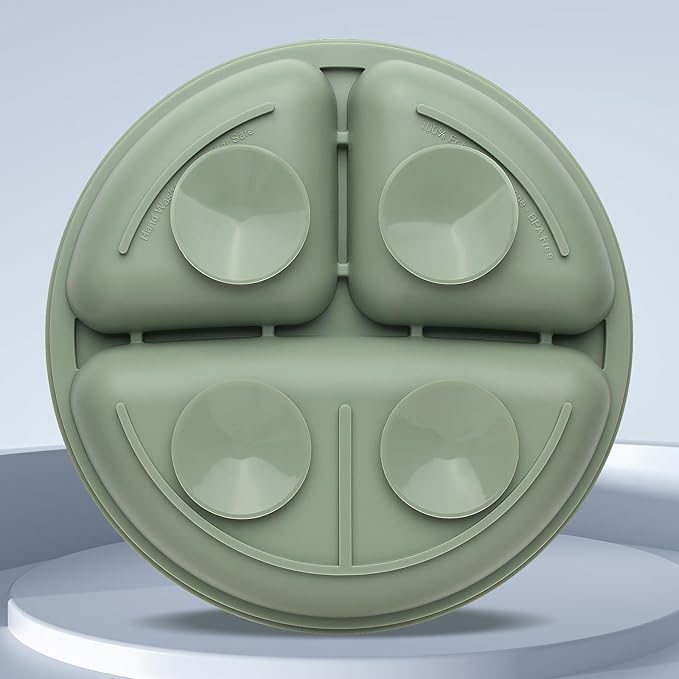 Baby Feeding Set, 2 Pack Silicone Divided Suction Plates for Baby, 2 Pack Spoons and Forks Set, BPA Free, Baby Led Weaning Supplies for Toddler Utensils