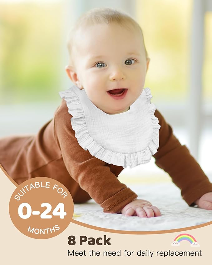 Lictin 8-Pack Muslin Baby Bibs - Bandana Drooling and Teething Bibs, Unisex Cotton