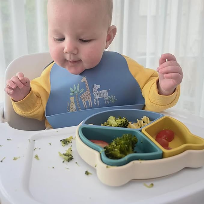 Baby Silicone Bibs 2 Sets Baby Bibs with Food Catcher for Girls Boys Toddlers BPA Free Waterproof Soft Durable