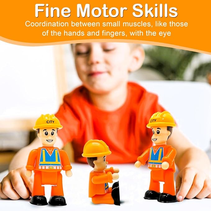 FUNERICA Construction Workers Toy Figurines - Miniature People Figures - 4-Pack