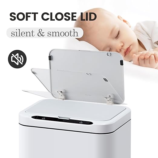 ELPHECO Stainless Steel Office Trash Can Motion Sensor Garbage Can Touchless Smart Trash Can Automatic Waste Bin for Kitchen, Office, Bathroom (White, 6.6 Gallons), 2AA