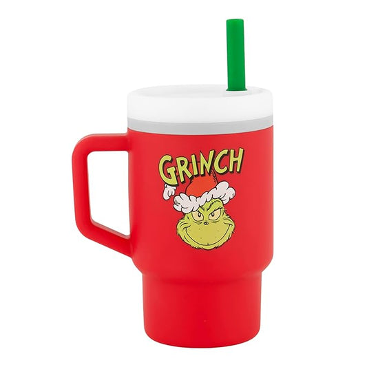 Infantino My 1st Tumbler, Silicone Sippy Cup with Straw & Handle, Spill-Resistant Baby Cup for On-the-Go, BPA-Free Transition Bottle, Grinch Red (Pack of 6)