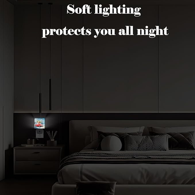 Santa Claus and Retro Car Night Light,Plug-in Nightlights Auto Sensor Night Lamp Dusk to Dawn Lamp Home Decor for Nursery Children Girls Boys