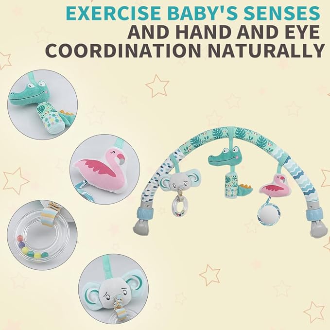 Caterbee Baby Bouncer Toy bar, Clip on Crib & Pram Activity Bar Toy Travel Arch Bassinet Toys for Toddlers (Animal)