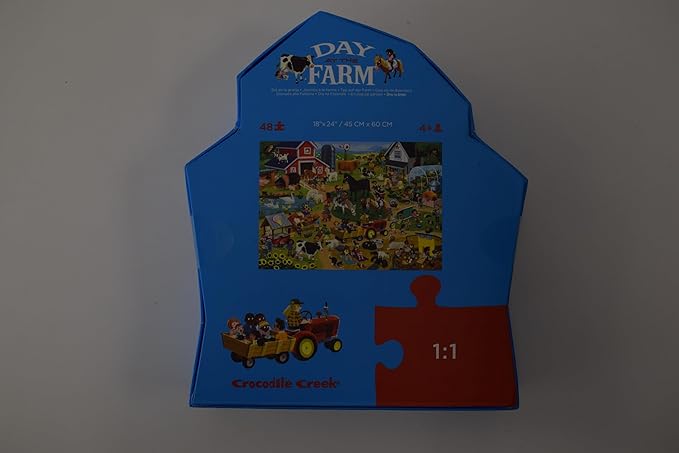 Crocodile Creek 48-Piece Jigsaw Floor Puzzle - Fun Floor Puzzles for Kids Ages 4-8 - Heavy-Duty Shaped Box for Storage - Day at The Farm - 18 x 24 inches Finished