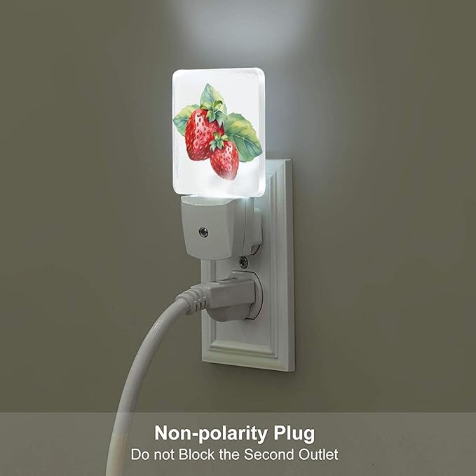 Watercolor Cute Strawberry Night Light,Plug Into Wall with Dusk to Dawn Light Sensors, Warm Nightlights for Bedroom, Bathroom, Hallway, Kitchen, Gifts Ideal for Boys Girls Women Men