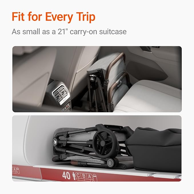 MAMAZING Lightweight Baby Travel Stroller with Carbon Fiber Frame, Compact & Airplane-Friendly, One-Handed Folding Design, 11.6 lbs, Perfect for Toddlers, Grey