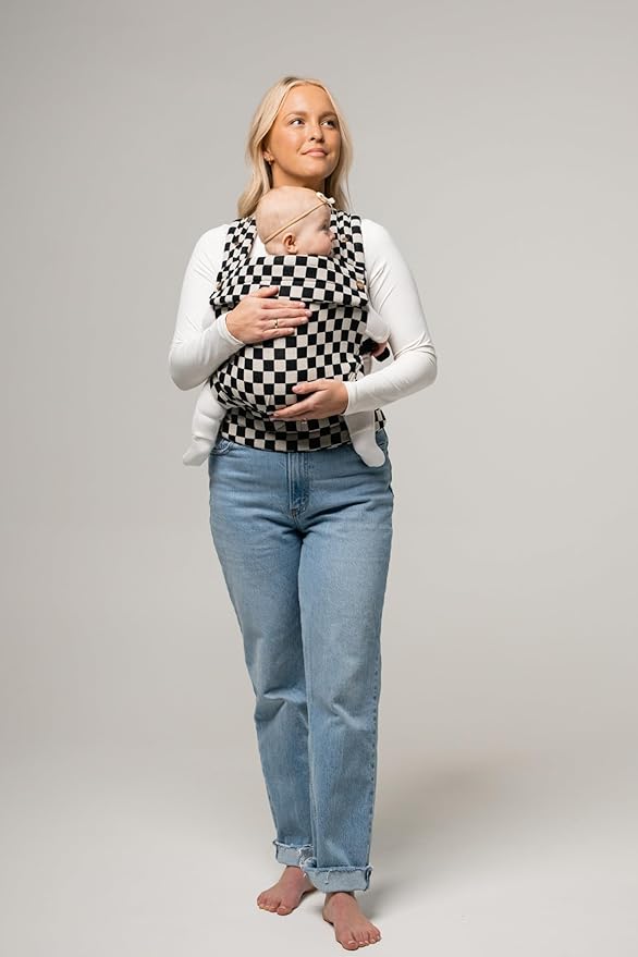 Mabē Monarch Ergonomic Baby Carrier – Premium Cotton Soft Structured Newborn to Toddler Carrier with Hip-Healthy Design, 3 Carry Positions (7-35lbs), Lightweight & Breathable, (Ebony Check)