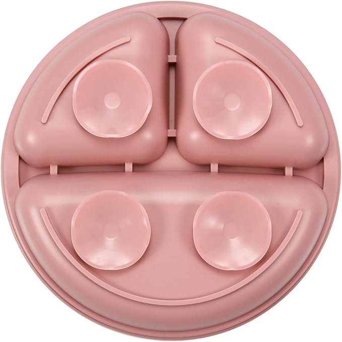 PandaEar 2 Pack Toddler Divided Suction Plates with 2 Spoons 2 Forks for Babies | Silicone Baby Led Weaning Supplies Self Feeding Eating Utensils | BPA-Free Silicone Baby Feeding Set -Pink