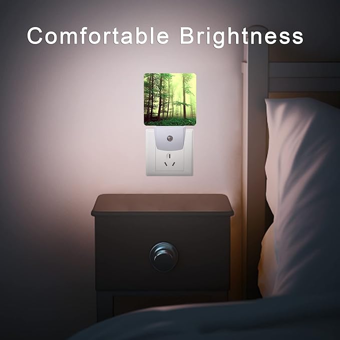 Misty Forest Night Light,Fantasy Green Tree Night Lights Plug into Wall with Dusk to Dawn Light Sensors 0.5W Dim Night-Lights for Bedroom