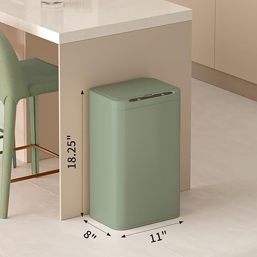 ELPHECO Stainless Steel Office Trash Can 6.6 Gallon Motion Sensor Garbage Bin Rectangular Automatic Touch Free Waste Bin for Hotel and Living Room, Avocado Green, 2AA