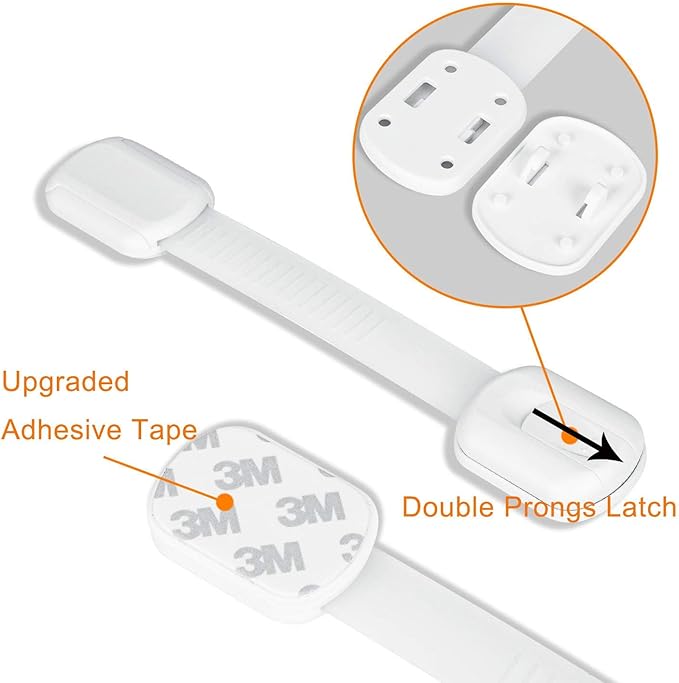 12 Pack Vkania Baby Proofing Cabinet Strap Locks - Child Safety Drawer Cupboard Oven Refrigerator Adhesive Locks - Adjustable Toilets Seat Fridge Latches - Kids Proof Kit - No Drilling