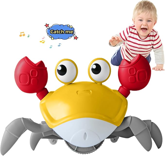 Crawling Crab Baby Toy Fantastic Creatures Toys Infant Sensory Tummy time Toys 3 4 5 6 7 8 9 10 11 12 Babies boy Girl Learning Crawl 3-6 6-12 Walking Toddler Gifts for 36 Months Old (Yellow)