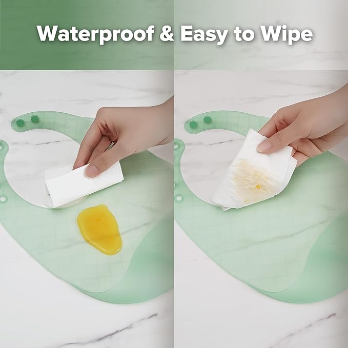 haakaa Lightweight Silicone Pocket Bib – Ultra-Light & Foldable Travel Silicone Baby Bibs with Deep Food Catcher Pocket, Adjustable Waterproof Design, Baby Feeding Essentials