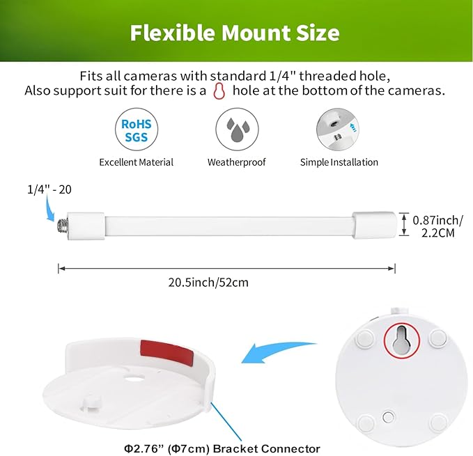 LONNKY Flexible Mount for Infant Optics DXR-8 and DXR-8 Pro Video Baby Monitor Camera, 20.5 inches Baby Monitor Mount, Baby Camera Holder for Crib Without Tools or Wall Damage