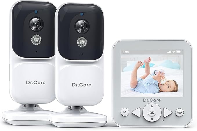 Dr.Care NeoView Video Baby Monitor with 2 Cameras, 2.8” Screen, 2-Way Audio, Video Loop Recording, Night Vision, Real-Time/VOX Monitoring, Temperature Sensor, Lullabies, Belt Clip Design