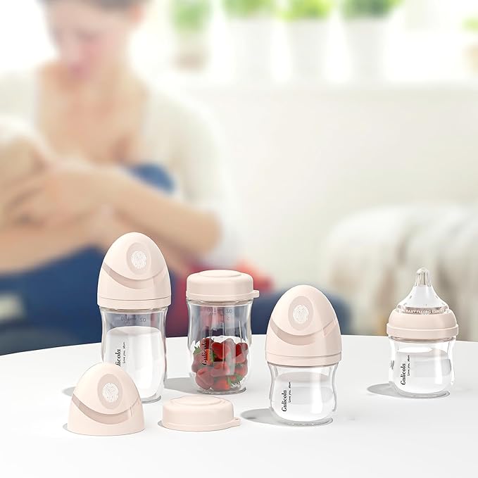 Gulicola Small Glass Baby Bottle for Newborn Breastfeeding Babies, Preemie & Extra Slow Flow Nipples (SS), Anti-Colic, Breast-Like, 0 Months+, 3 oz, 2 Pack - Pink