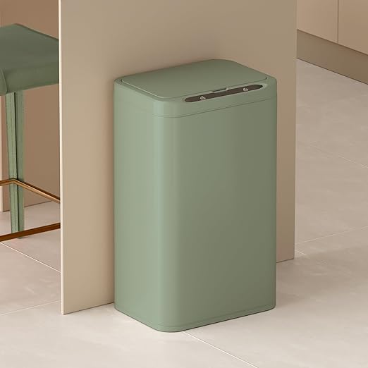 ELPHECO Stainless Steel Office Trash Can Motion Sensor Garbage Can Touchless Smart Trash Can Automatic Waste Bin for Kitchen, Office, Bathroom (Avocado Green, 6.6 Gallons), 2AA