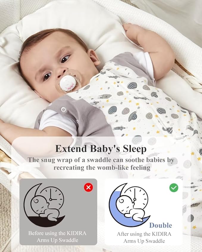 KIDIRA Transition Swaddle, Baby Swaddles 3-6 Months 12-18 lb, Swaddle Sleep Sack with 2-Way Zipper Moisture-Wicking Fabric,(Spaceships)