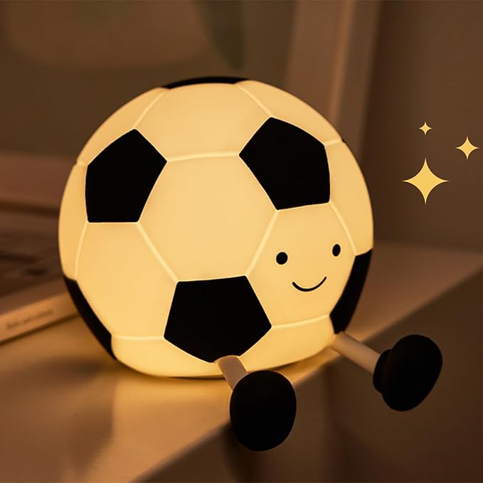 Soccer Night Light for Kids, Cartoon Soccer Lamp Squishy Silicone Baby Nursery Night Light With 3 Level Dimmable Rechargeable Bedside Lamp Nightlight Gifts for Kids Toddler Bedroom Home Office Decor