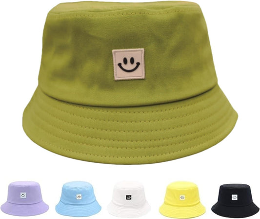 Kids Sun Hat Smile Face Bucket Hat for Girls Boys Summer Sun Protection Cotton Unisex Beach Cap