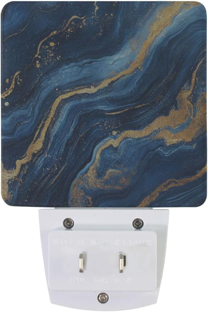 Aslsiy Night Light for Kids Blue Marble Gold Glitter (4) Plug in Wall Lamp LED Dusk to Dawn Sensor Energy Saving Nightlight for Boys Girls Men Women