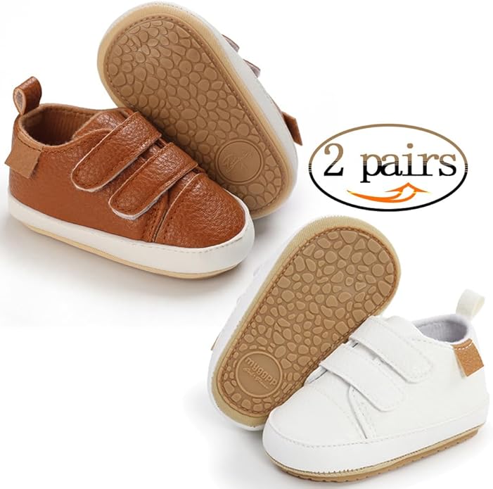 2Pairs Baby Shoes,Boys Girls Non-Slip Rubber Sole Sneakers,Unisex Infant Soft Lightweight First Walking Crib Shoes