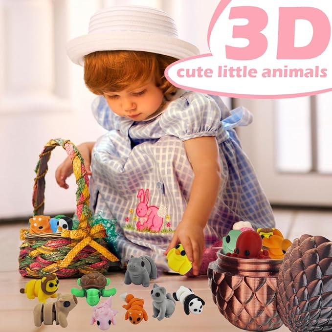 25 pcs Mini 3D Printed Animal Figurines Set with Dragon Egg: Articulated, Flexible, and Exquisitely Cute Fidget Toys for Play and Display for Valentine's Day, Easter, Bithday