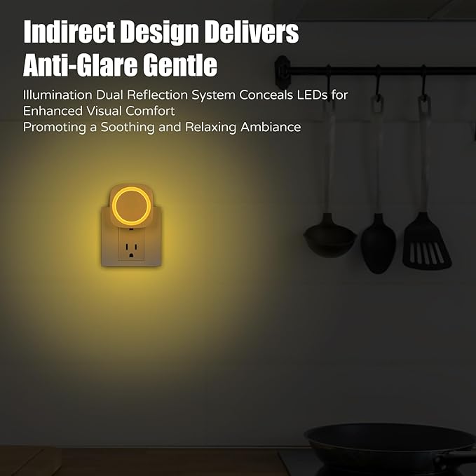 LED Night Lights Plug in to Wall,[4-Pack]Plug in Night Light,Auto Dusk to Dawn Sensor,Dimmable night light, energy efficient night lights,Soft Glow for Nursery,Bathroom,Hallway,Bedrooms,Amber