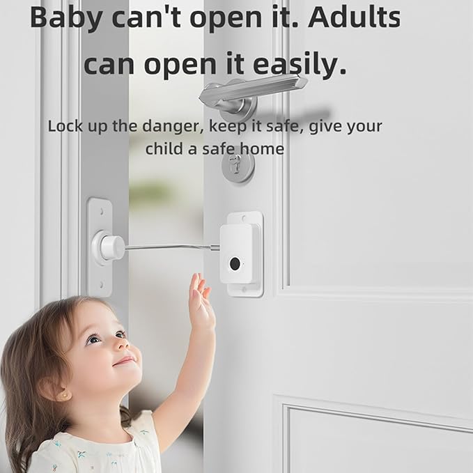 Fingerprint Fridge Lock, Refrigerator Lock with Fingerprint, for Fridge, Cabinet locks, Drawers, Dishwasher, Toilet and Cabinet Locks Baby Proofing, 3M Adhesive No Drilling (White)