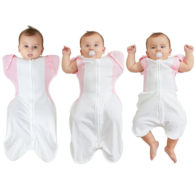 Transition Baby Swaddle 3-6 Months 12-18 lb, Arms In/Out Swaddle Sleep Sack with 2-Way Zipper Moisture-Wicking Fabric, Improves Sleep Snug Fit Helps Calm Startle Reflex,1Pack,Pink