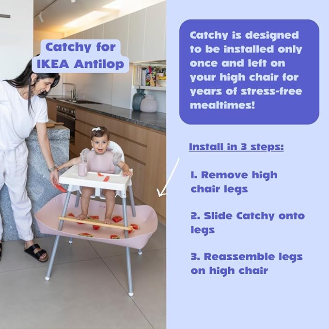 CATCHY -Food Catcher- Compatible with IKEA Antilop High Chair + 11 Other High Chairs -Highchair Sold Separately- Baby & Toddler Food & Mess Catcher -Premium Linen Inspired- Under High Chair Accessory