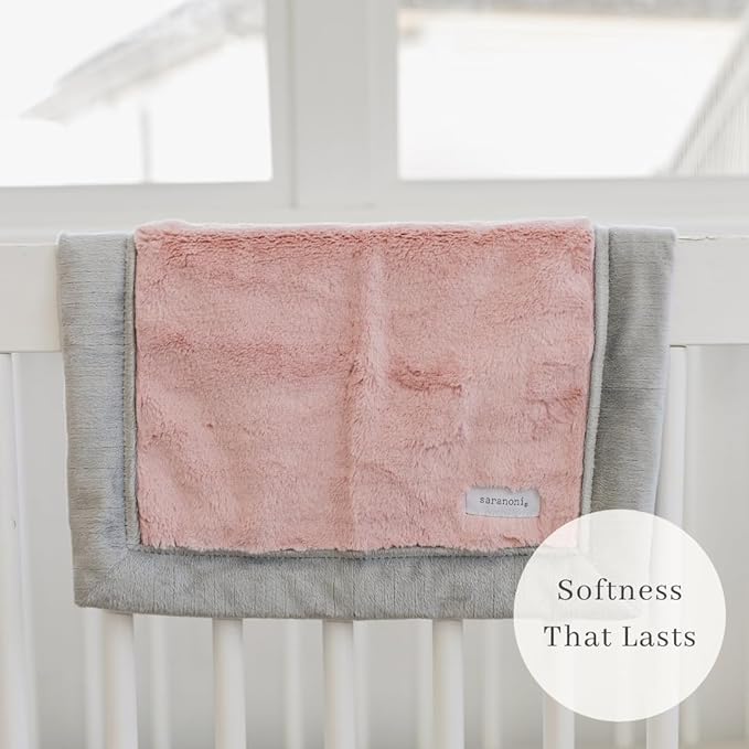SARANONI Luxury Security Blankets for Babies | Ultra-Soft Lush and Boutique Quality Baby Blanket | Light Pink/Gray, Mini - 15" x 20"