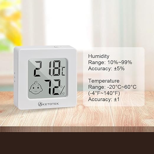 KETOTEK 2 Pack Mini Thermometer Hygrometer Indoor Humidity Monitor Digital Temperature Humidity Gauge Meter with for Bedroom Greenhouse Cellar