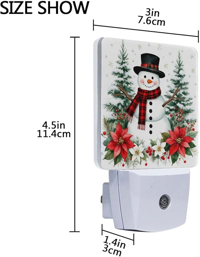 Aslsiy Night Light for Kids Snowy Forest Snowman Poinsettia (9) Plug in Wall Lamp LED Dusk to Dawn Sensor Energy Saving Nightlight for Boys Girls Men Women