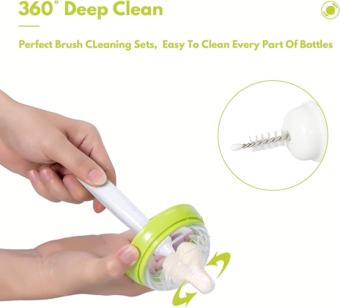 8 Pcs Sponge Nipple Bottle Brushes, Baby Bottle Brush with 3 Pcs Nipple Cleaner, 3 Pcs Replacement Heads and 2 Pcs Straw Brushes, White