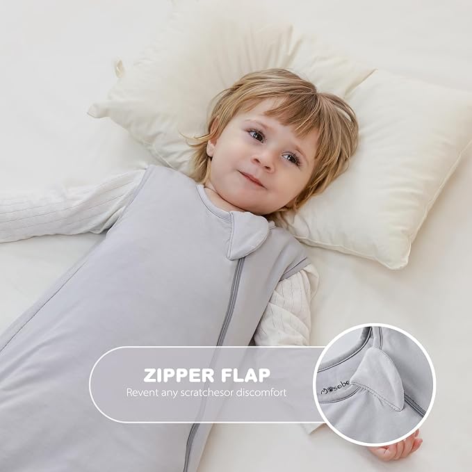 Mosebears Unisex Rayon Made from Bamboo Sleep Sack with 2-Way Zipper,2.5 Tog Baby Winter Sleep Sack (Light Grey,0-6 Months)